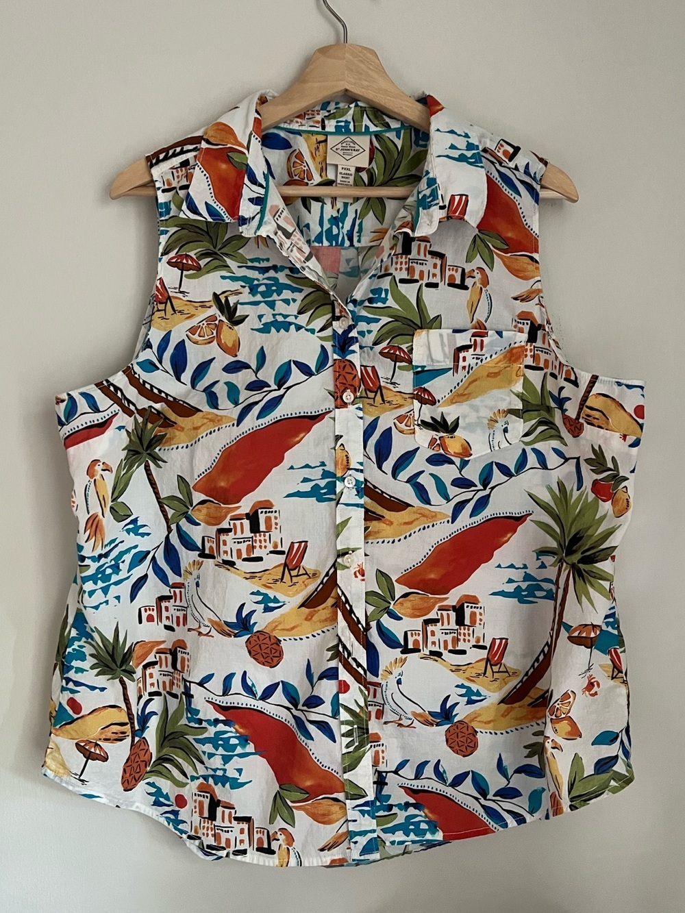 St. John’s Bay Sleeveless Tropical Print Button-Up Collared Top